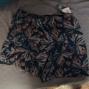 LL Bean Men's Classic Supplex Swim Trunks 8" Navy Tropical Leaves NWT Large